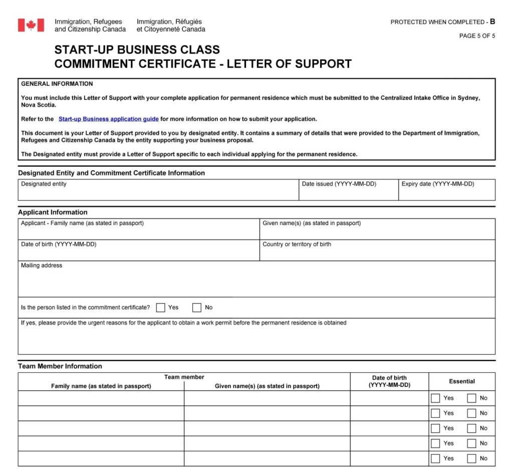 نمونه نامه حمایتی (Letter of Support) دریافتی برای ویزای استارتاپ کانادا
